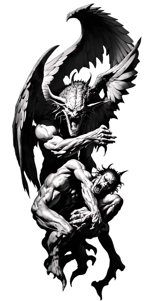 demon angels fighting other demons tattoo design idea