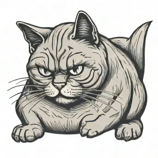 chiby grumpy old tubby cat sitting tattoo design idea