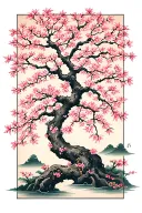 cherry blossom tree with leafs spreading life intertwined tattoo design idea