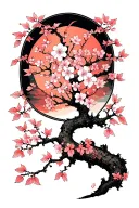 cherry blossom tree with leafs spreading life intertwined tattoo design idea