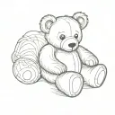 teddy bear sitting linework 45 degree angle tattoo design idea