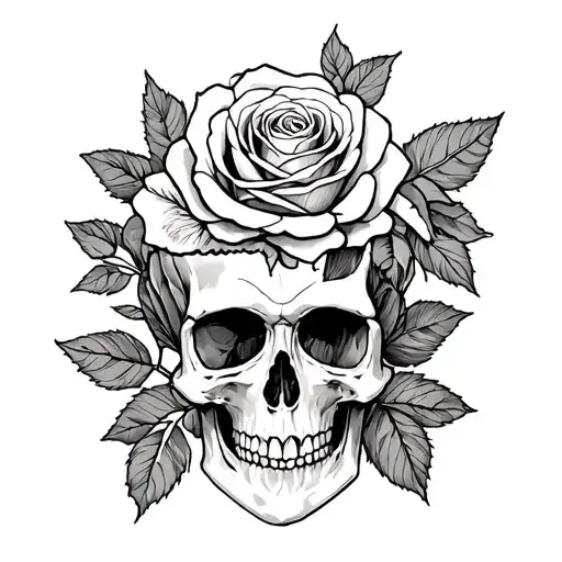 "I want a 5x5 in tattoo with a skull and roses intertwined tattoo design idea