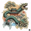 Japanese temple with dragon and koi fish   tattoo design idea