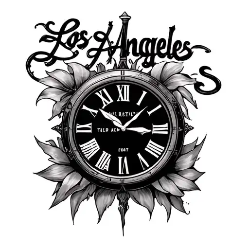 los angeles and clock face tattoo design idea