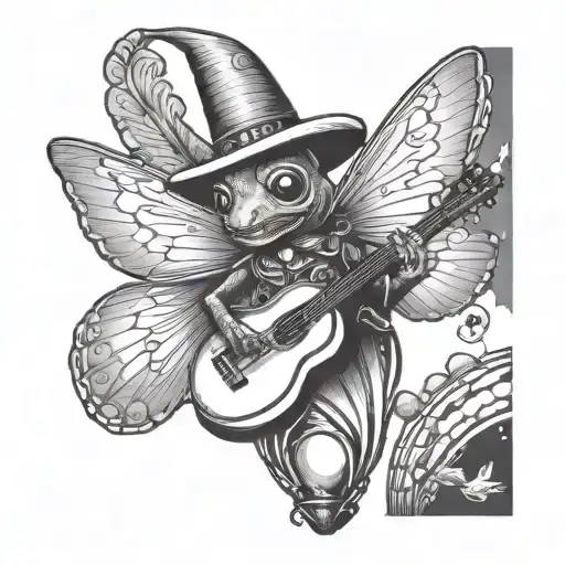 Mariachi grasshopper in hot air balloon tattoo design idea