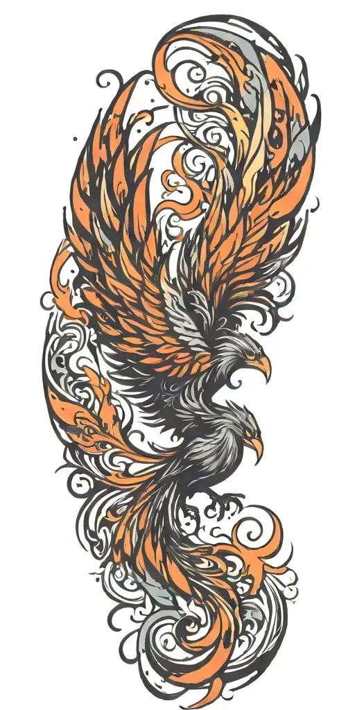 sigma male symbol pheonix rising Phoenix from fire water black and white   tattoo design idea