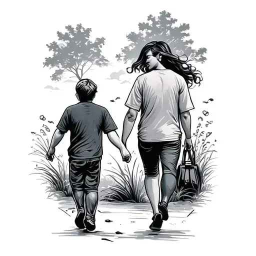 mom dad son walking tattoo design idea