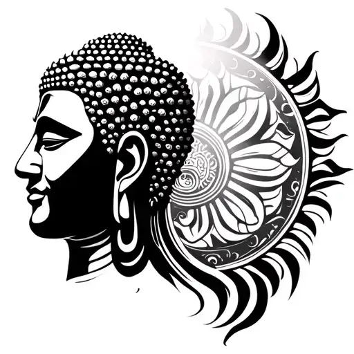The Great Sun Tathagata is simple, but solemn and compassionate, and the head of the Buddha statue is the main body tattoo design idea