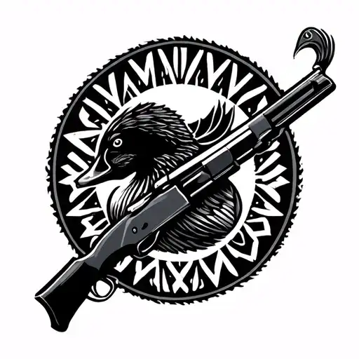34, duck hunting shotgun, Minnesota, Nordic mythology tattoo design idea