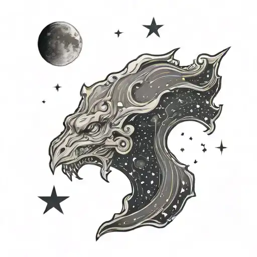 a clump for freckles with the constellation Cassiopeia and a shooting star underneath it with a crescent moon tattoo design idea