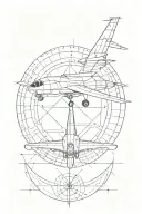 fibonacci sequence with compass design and fighter jet  tattoo design idea