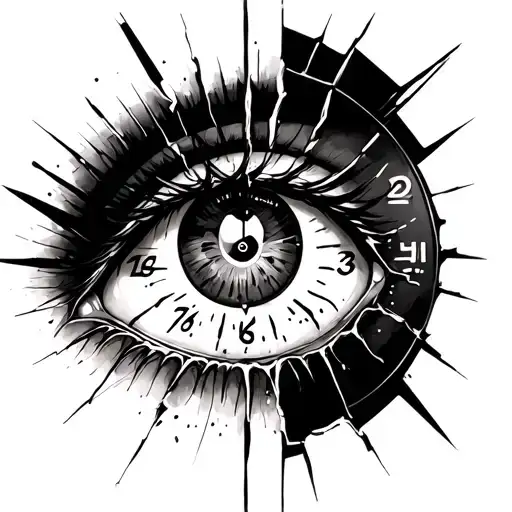 broken stopwatch with anime eye inside tattoo design idea