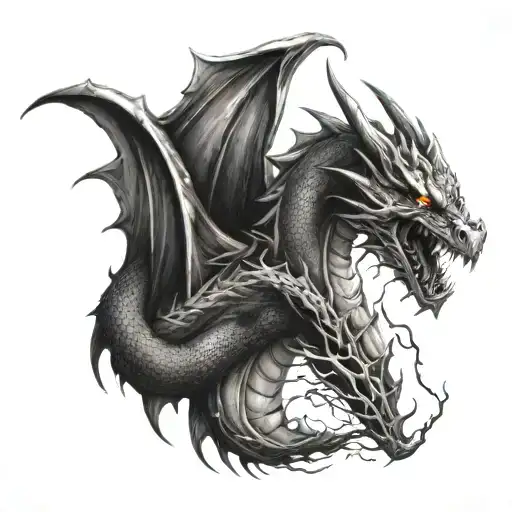 dragon sin with lightning coming from points tattoo design idea