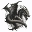 dragon sin with lightning coming from points tattoo design idea