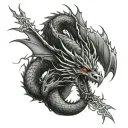 dragon sin with lightning coming from points tattoo design idea