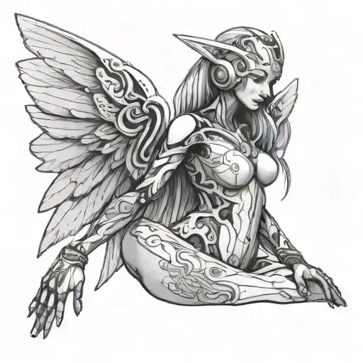 nude angelic android full body female tattoo design idea