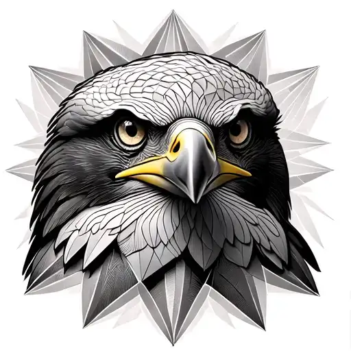 philippine eagle's face facing forward it's surrounded by 3D geometric design tattoo design idea