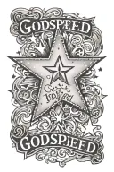 3 small sparkle star outline with the word "godspeed" tattoo design idea