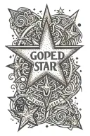 3 small sparkle star outline with the word "godspeed" tattoo design idea