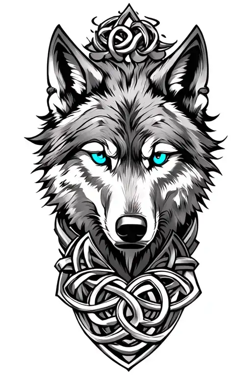 wolf with blue eyes on armor tattoo design featuring Celtic trinity knot  tattoo design idea