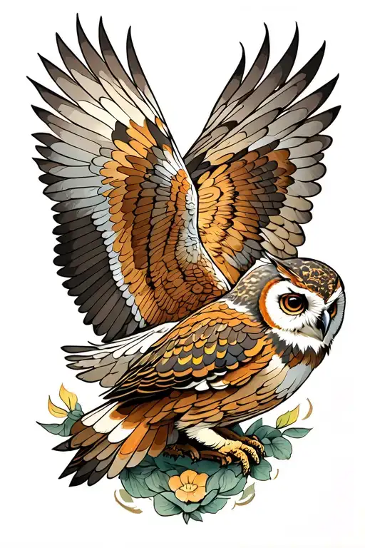 I want a tattoo design featuring two twin owls in flight tattoo design idea