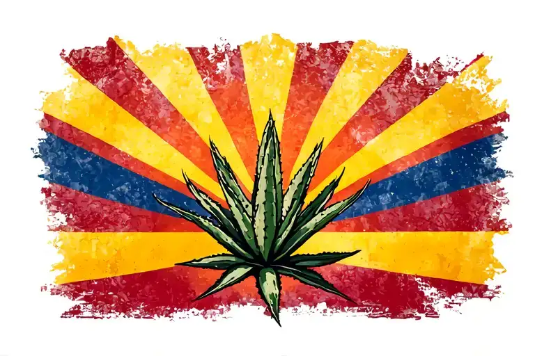 accurate arizona state flag, agave plant overlayed on center tattoo design idea