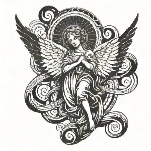 seraphim angel with spiral background representing tattoo design idea