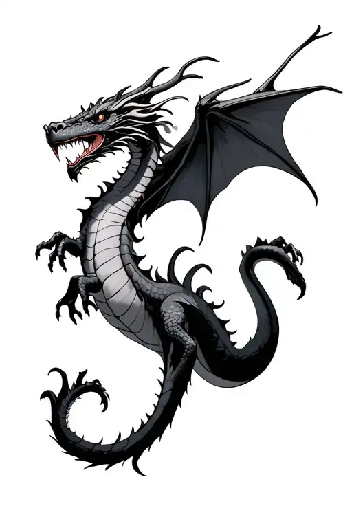 full body dragon flying tattoo design idea