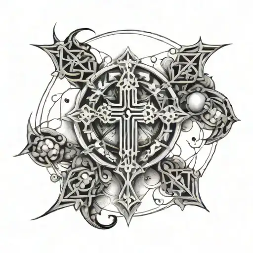 Rosary going around forearm tattoo design idea