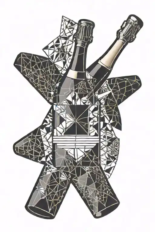 very simple champagne bottle shape solid black, with different shapes inside it tattoo design idea