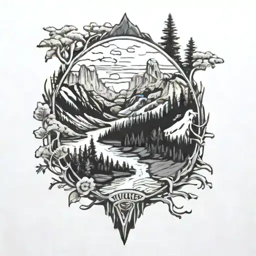 Yellowstone national Park scene tattoo design idea