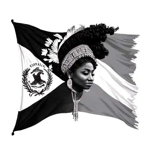 Black african Queen with South Carolina flag morphing tattoo design idea