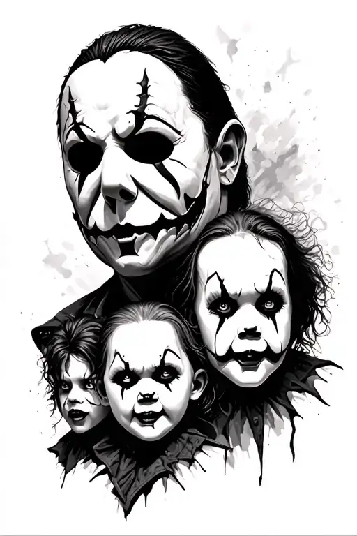 Michael myers, jason, ghost face, pennywise, saw, chucky, freddy kruger, pinhead tattoo design idea
