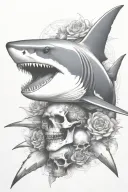 shark with skull and crossbones tattoo design idea