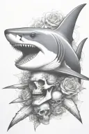 shark with skull and crossbones tattoo design idea