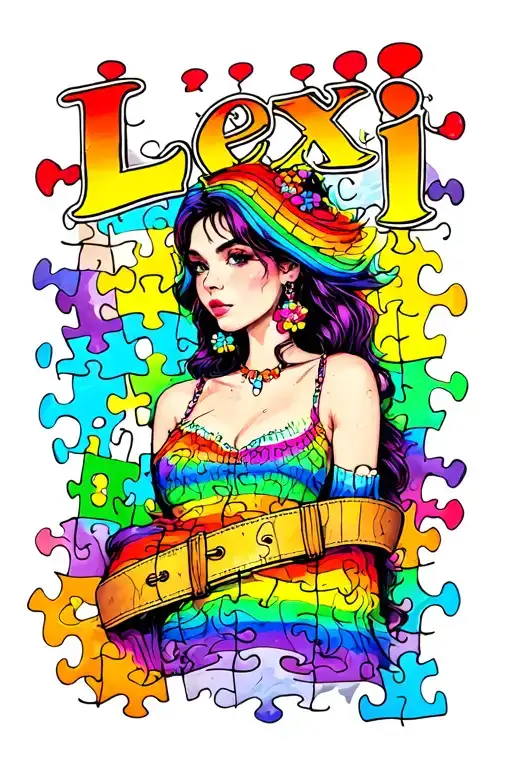 "Lexi" Lexi, with rainbow jigsaw puzzle band tattoo design idea