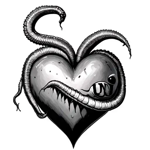 Beetlejuice's worm surrounding a big heart with a capital in tattoo design idea