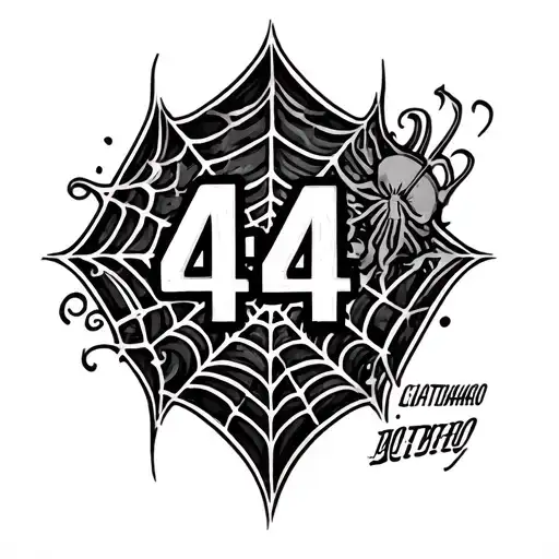 chicano style tattoo with "444" spiderwebs and a deathdate tattoo design idea