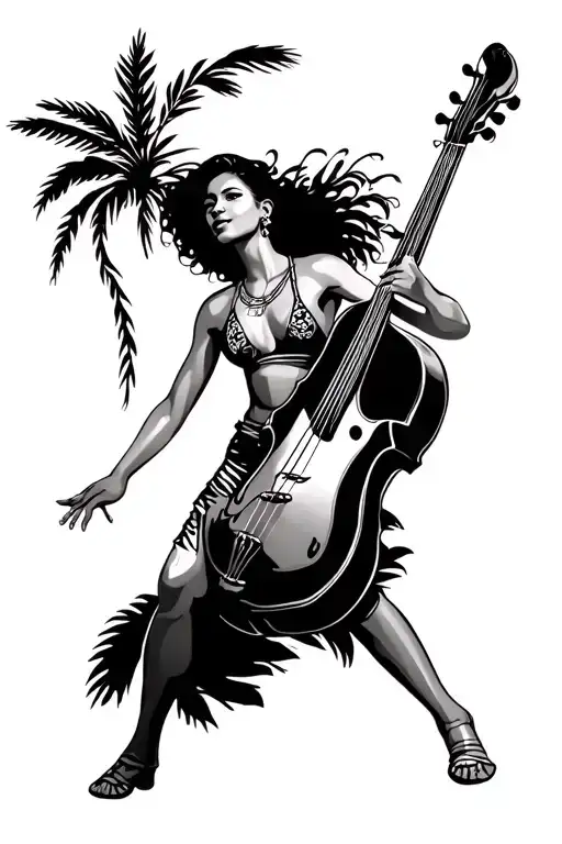 puerto rican and cuban culture that includes the flags and music instruments, also put a woman dancing, a coqui taino tattoo design idea