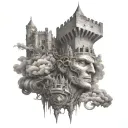 castle head surrounded tattoo design idea