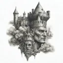castle head surrounded tattoo design idea