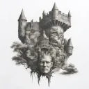 castle head surrounded tattoo design idea
