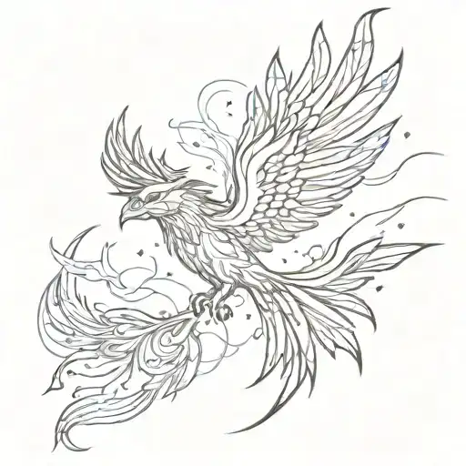 phoenix flying side , star, galaxy, sparkle, lightning tattoo design idea