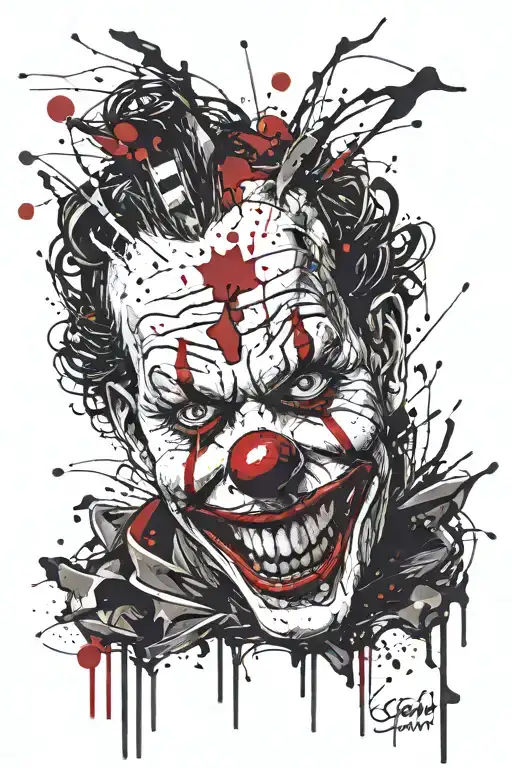 creepy clown face tattoo design idea