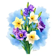 gladiolus, daffodil, rose, sweet pea family birth flower bouquet tattoo design idea