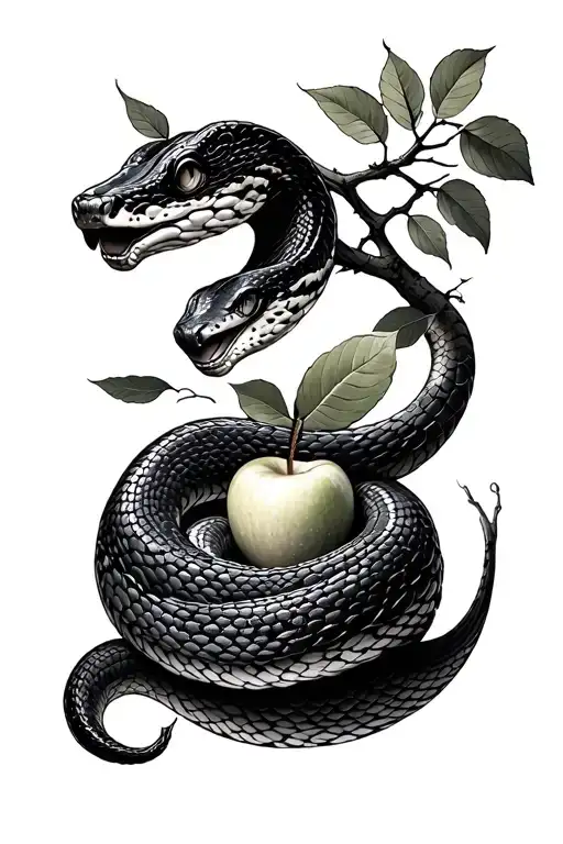 snake with tree and apple tattoo design idea