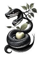snake with tree and apple tattoo design idea