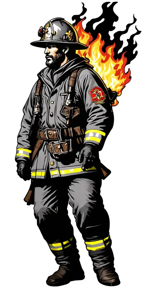 Saint Florian firefighter with burning house tattoo design idea