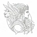 valkyrie with wings lion dots lines sketch for woman tattoo design idea