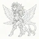 valkyrie with wings lion dots lines sketch for woman tattoo design idea